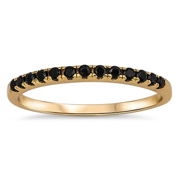 Half Eternity Wedding Ring Yellow Tone, Simulated Black Cubic Zirconia 925 Sterling Silver
